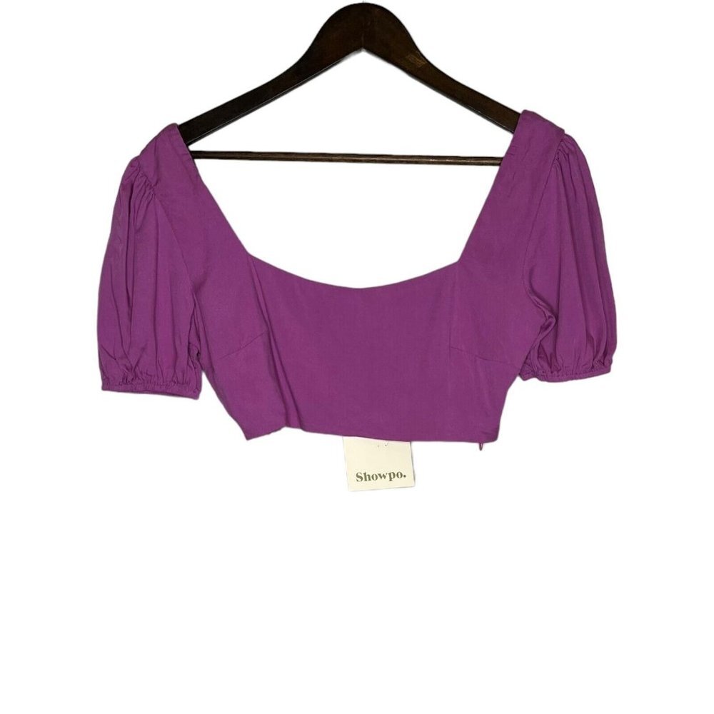 Showpo Women's NWT Purple Artemis Puff Sleeve‎ Crop Top US Size 2
